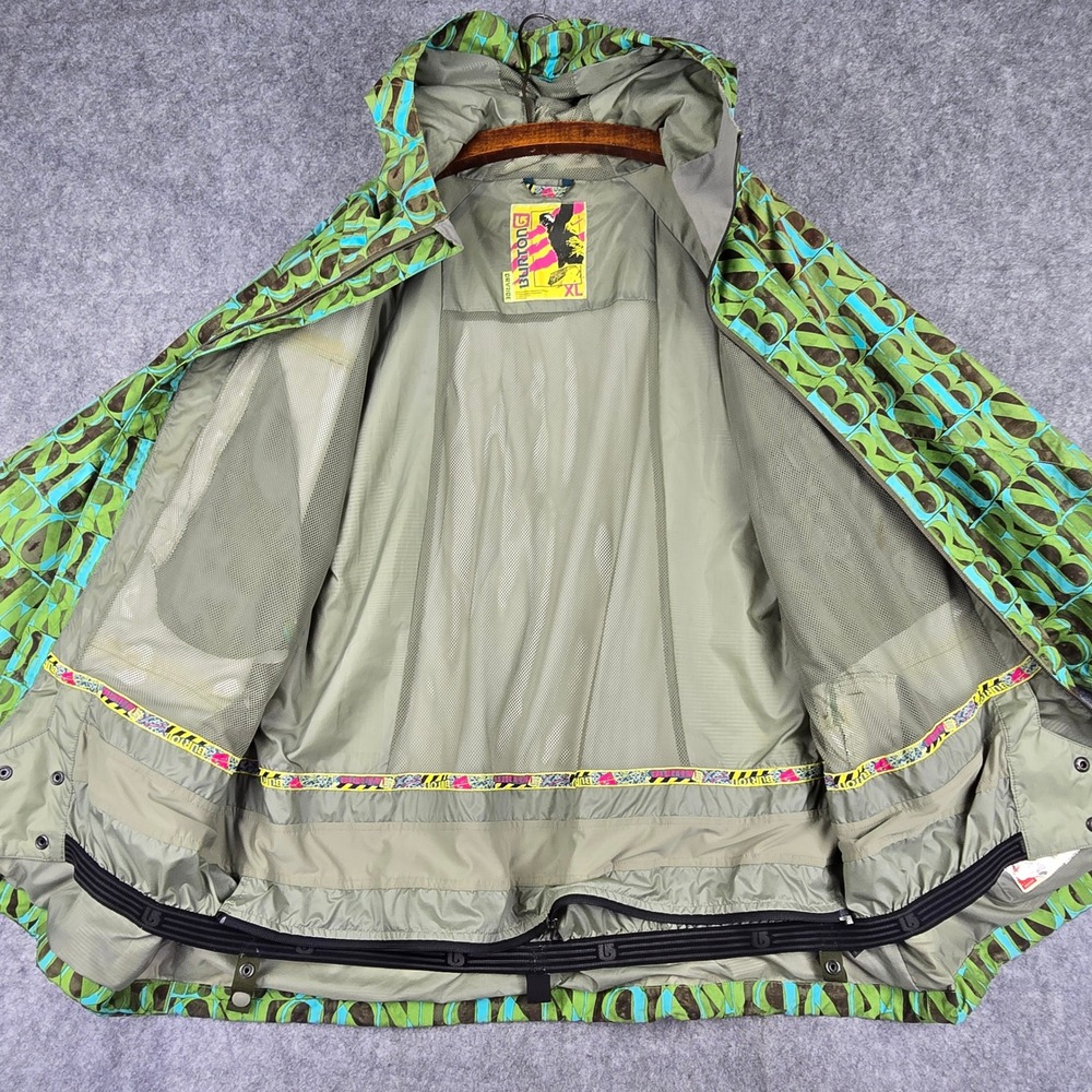 Burton Snowboard Jacket Mens L Green Teal All Over Logo Print Hooded Ski Coat - Picture 6 of 12